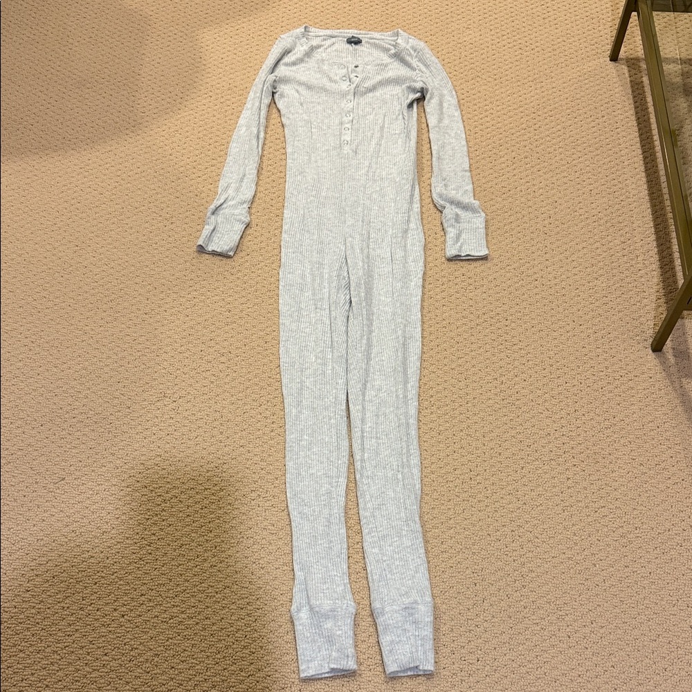 Aerie Gray Long Sleeve Pajama Onesie